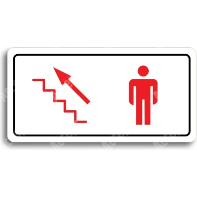 ACCEPT Piktogram WC MUŽI VLEVO NAHORU - bílá tabulka - barevný tisk