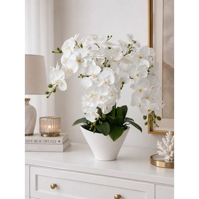 Umelá orchidea biela v bielom črepníku 66 cm