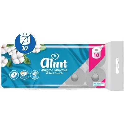 Alint Комплект от 10 ролки тоалетна хартия, Alint, Velvet Touch, 3 слоя (6425780000455)