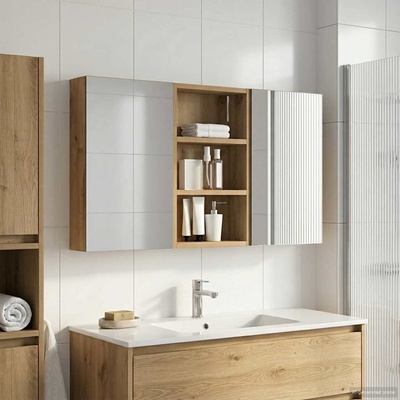 vidaXL Комплект шкафове за баня с рафт с врата 3 pcs 90 x 10, 5 x 50 см (3403671)