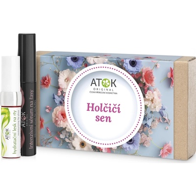 Original ATOK Hydratační lesk na rty 7,5 ml + Intenzivní olejové sérum na řasy 7,5 ml Holčičí sen dárková sada