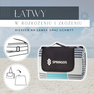 SPRINGOS Pikniková deka 200x200 mozaika modro-sivá