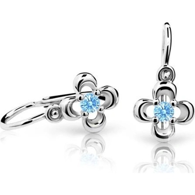 Danfil dětské náušnice kytičky C2013 z bílého zlata s kamínkem Arctic Blue zapínání brizura