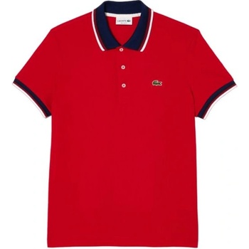 Lacoste Мъжка тениска с якичка Lacoste Regular Fit Stretch Cotton Piqué Contrast Collar Polo Shirt - Червен