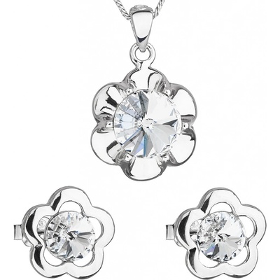 Evolution Group sada s krystaly Swarovski náušnice řetízek a přívěsek bílá kytička 39173.1