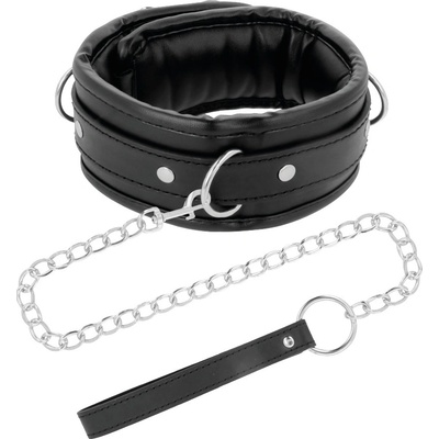 DARKNESS BLACK SOFT COLLAR WITH LEASH LEATHER