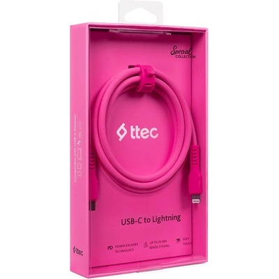 Кабел ttec - Data, USB-C/Lightning, 1.2 m, Neon Pink (8694470828329)
