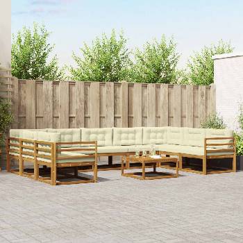 vidaXL Комплект дивани за открито 10 pcs Натурален и Крема (3368188)