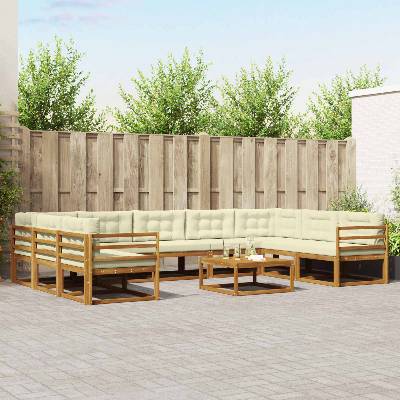 vidaXL Комплект дивани за открито 10 pcs Натурален и Крема (3368188)