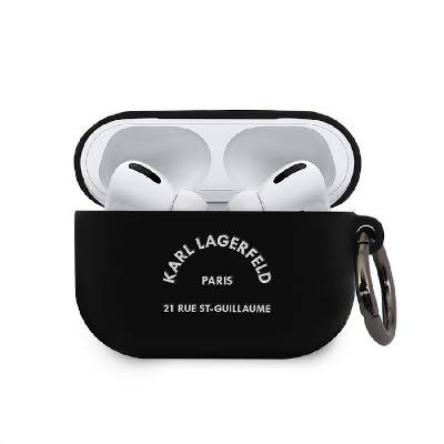 Силиконов калъф с карабинер за Apple Airpods Pro - Karl Lagerfeld Airpods Pro Rue St Guillaume Silicone Case (черен) (KLACAPSILRSGBK)