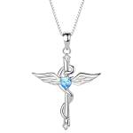HARAHU Колие Wing Cross - Сребриста / Синя KP28838