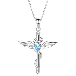 HARAHU Колие Wing Cross - Сребриста / Синя KP28838