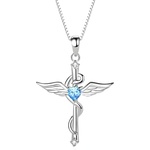 HARAHU Колие Wing Cross - Сребристо / Синьо KP28838
