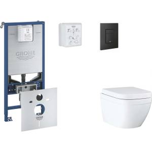 GROHE Rapid SLX - Комплект за предстенен монтаж, тоалетна седалка, седалка SoftClose и бутон Even, Triple Vortex, фантомно черно SANI11BB5104 (SANI11BB5104)