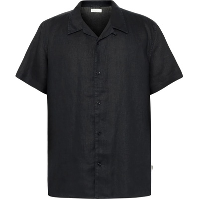 KnowledgeCotton Apparel Мъжка риза с копчета Knowledgecotton apparel Box S/S Linen Shirt - Black Jet (033-2675-0111)