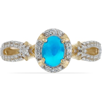 Galéria Šperkov Pozlátený Strieborný Prsteň s Etiópskym Modrým Opálom z Lega Dembi a Bielym Topásom Y46565