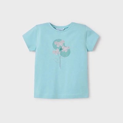 MAYORAL Тениска къс ръкав basic цвят анасон със сребристи цветя за мини момиче Майорал