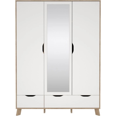 Tvilum Гардероб от дъбов декор с огледало в бял и естествен цвят 147x201x58 cm Ikast - Tvilum (86709hl49)