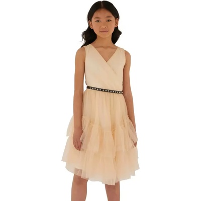 Guess Елегантна разкроена рокля в кремаво със златисти детайли Guess