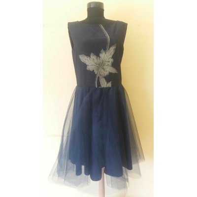 Rumena Дамска рокля с пола от тюл с пано цвете rumena