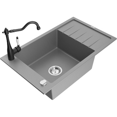 Mexen Elias гранитна мивка с 1 отделение с изцедник и кухненски смесител Carla, сив - 6511-71-670700-70 (6511-71-670700-70)