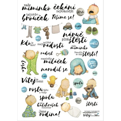 HuráPapír Samolepky průhledné A4 - Vítej na světě - kluk!