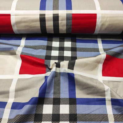 Bavlnená látka, vzor veľká kocka, farba červená, metráž 150 cm