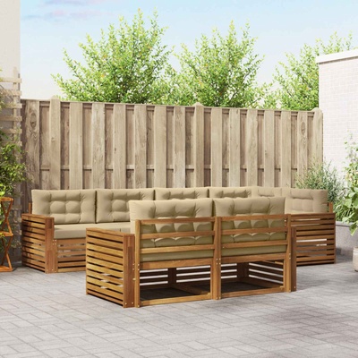 vidaXL Комплект дивани за открито 7 pcs Натурален и Бежов (3373628)