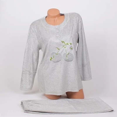 Дамска макси пижама в сиво с череши