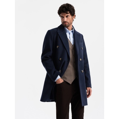 Ombre Clothing pánsky dvojradový kabát Touray indigo
