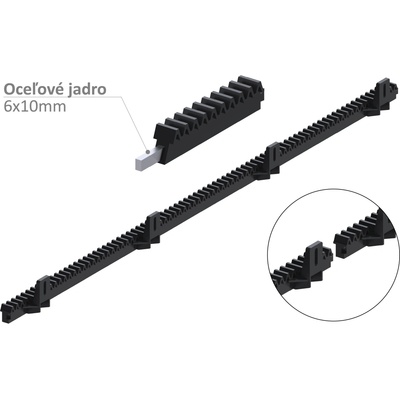 Hrebeň nylon 26 x 19 x 1000 mm, Fe jadro 6 x 10 mm, 400 kg