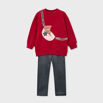 Mayoral Комплект плътна блуза в червен цвят и клин в тъмносиво за мини момиче Mayoral