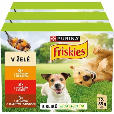 Friskies Adult s hovädzím s kuraťom a jahňacím v želé 3 x 12 x 85 g