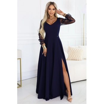 Numoco LORETTA уникални дълга рокля с тюлени ръкави и деколте - тъмносиня numoco | Sin | ЖЕНИ | S