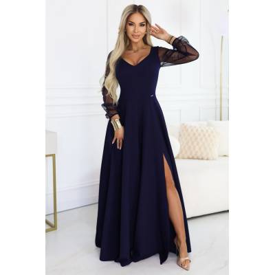 Numoco LORETTA уникални дълга рокля с тюлени ръкави и деколте - тъмносиня numoco | Sin | ЖЕНИ | S