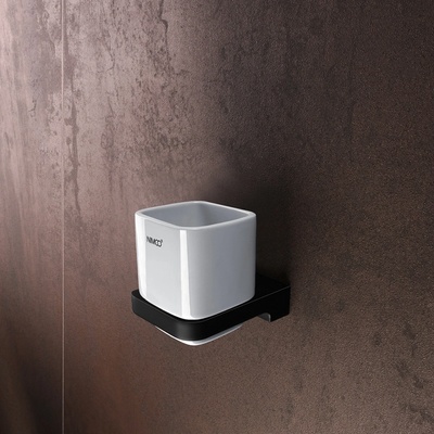 Nimco Maya Pohárik na kefy a pastu s držiakom, biela keramika/čierny mat MAC 29058K-90