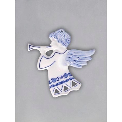 Cibulák Vánoční ozdoba anděl s trumpetou prolamovaný 9,5 cm originální cibulákový porcelán Dubí cib 10634