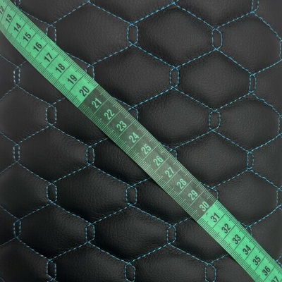 39Ekokůže GEO barva černá prošívaná tyrkysovými nitěmi, 1,45 m x 0,5 m