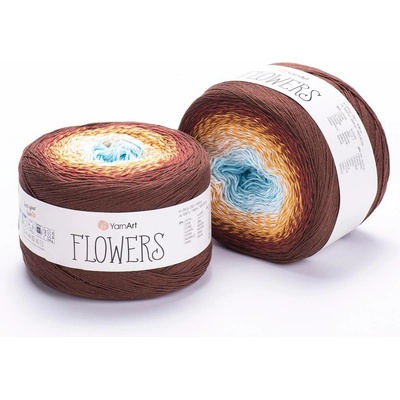 Yarn Art příze Flowers 296 bledě modrá, okrově bílá, rezavě hnědá