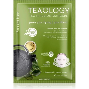 Teaology Face Mask Green Tea AHA платнена маска с почистващ и освежаващ ефект на лицето и шията 21ml