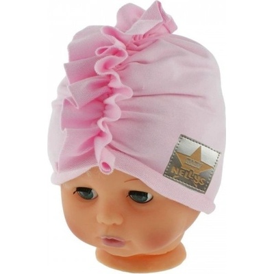 Baby Nellys Jarní podzimní bavlněná čepice turban sv. růžová