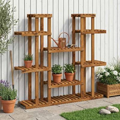 vidaXL Стойка за растения Натурално 123 x 25 x 114, 5 см (903102)