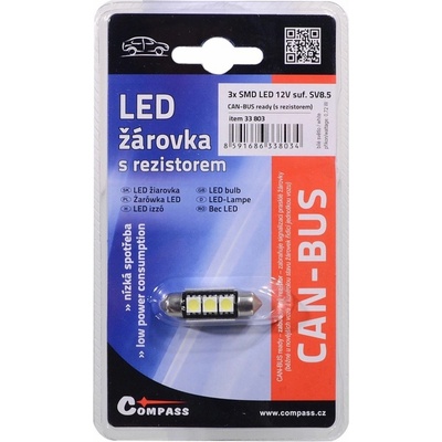 Compass 3 SMD LED 12V suf. SV8.5 36mm s rezistorem CAN-BUS ready bílá, SV8.5 (sufit), 33803