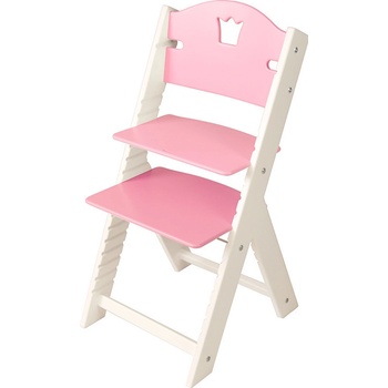 Sedees dřevěná rostoucí židle růžová s korunkou bílé bočnice