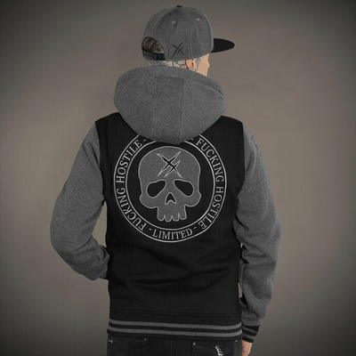 mikina s kapucí HYRAW GREY SKULL černá