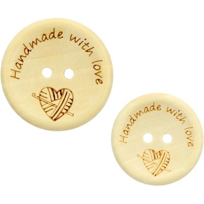 Ideal drevené gombíky Handmade with Love srdce 10 kusov