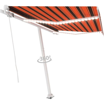Greatstore Ručně zatahovací markýza s LED světlem 300x250 cm oranžovohnědá