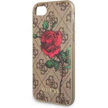 GUESS Flower Desire Leather Hard Case - дизайнерски кожен кейс за iPhone 6, iPhone 6s, iPhone 7, iPhone 8 (кафяв)