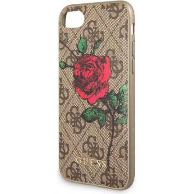 GUESS Flower Desire Leather Hard Case - дизайнерски кожен кейс за iPhone 6, iPhone 6s, iPhone 7, iPhone 8 (кафяв)