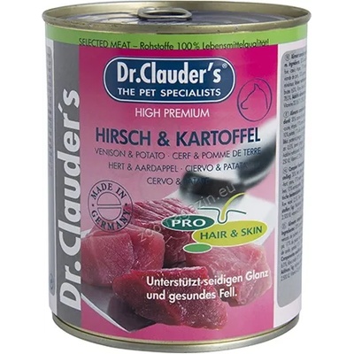 Dr.Clauder's Selected Meat Pro Hair Skin Hirsch Kartoffel Премиум консервирана храна за кучета с проблемна кожа и козина, с месо от елен и картофи, 2 броя х 800 гр